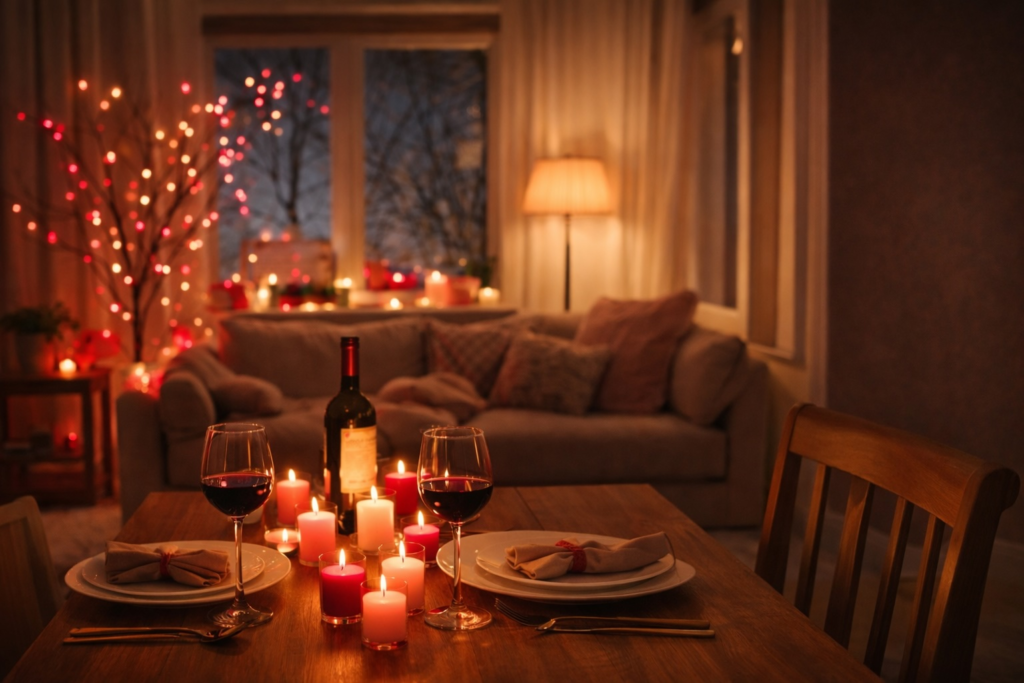 Relaxed Valentine’s season inside an Iowa City apartment.