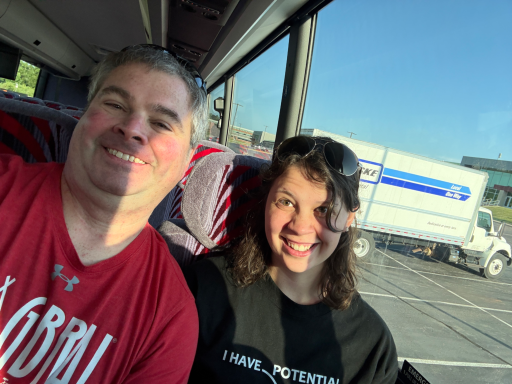 Two RAGBRAI riders smiling together during the ride across Iowa