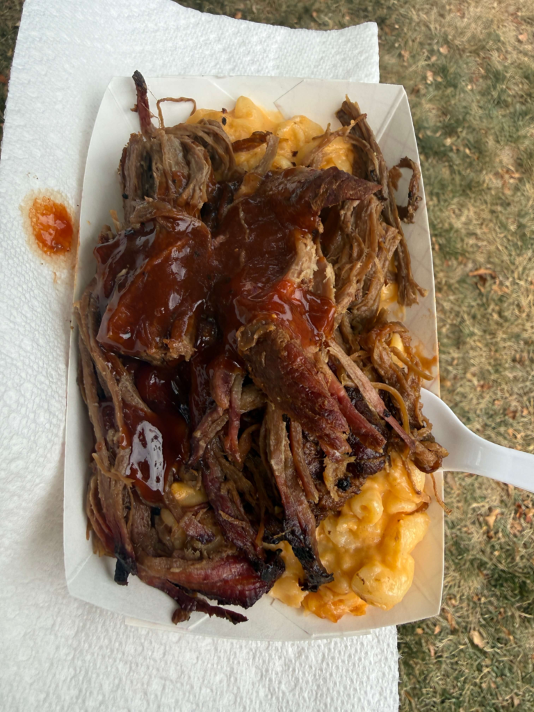 pulled pork mac and cheese meal enjoyed during a RAGBRAI stop in Iowa