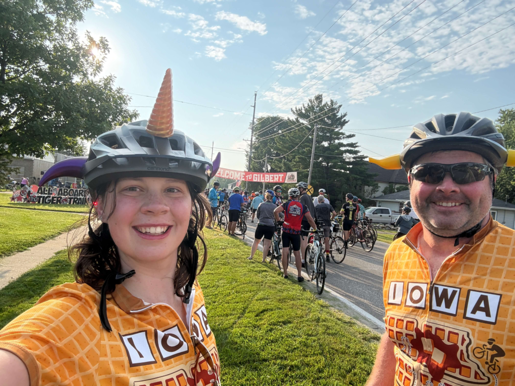 RAGBRAI rider enjoying a stop during the annual ride across Iowa